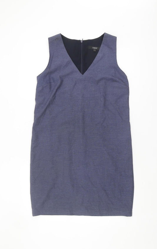 Next Women's Blue Sheath Dress, Size 8, V-Neck Sleeveless