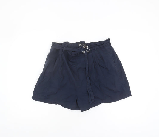 Zara Women's Blue Paperbag Shorts L High Waist