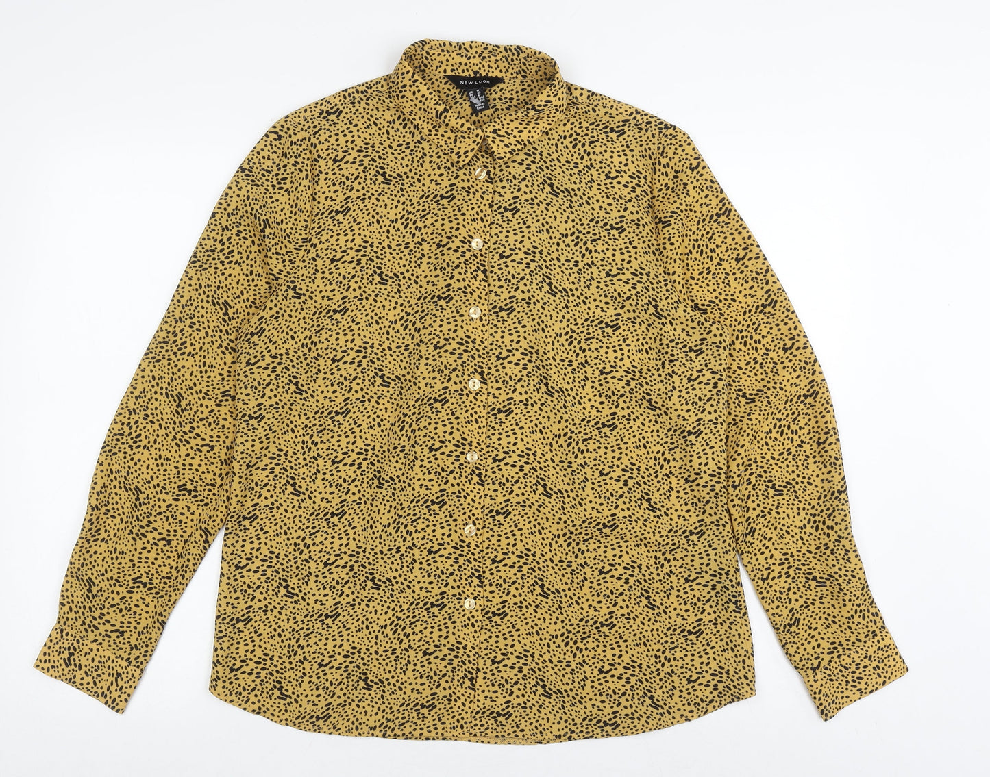 New Look Women's Yellow Animal Print Button-Up Shirt