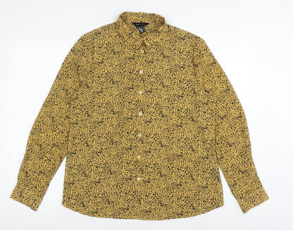 New Look Women's Yellow Animal Print Button-Up Shirt