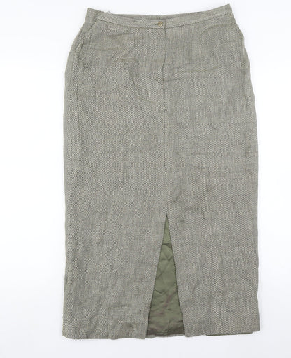 Minuet Women's Grey Long Pencil Skirt, Size 14, Linen Blend