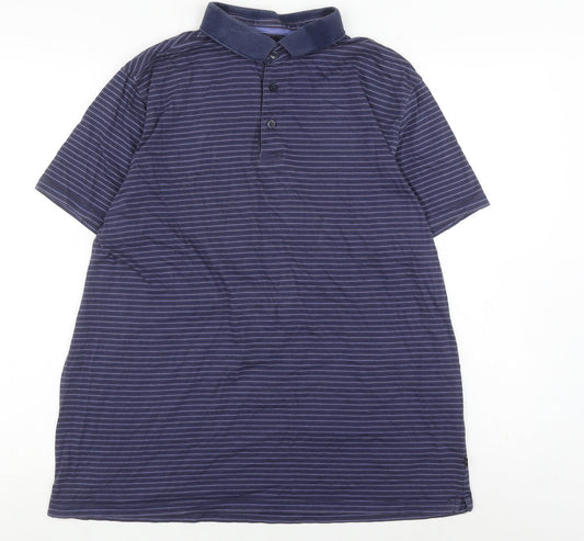 Jeff Banks Men's Blue Striped Polo Shirt L