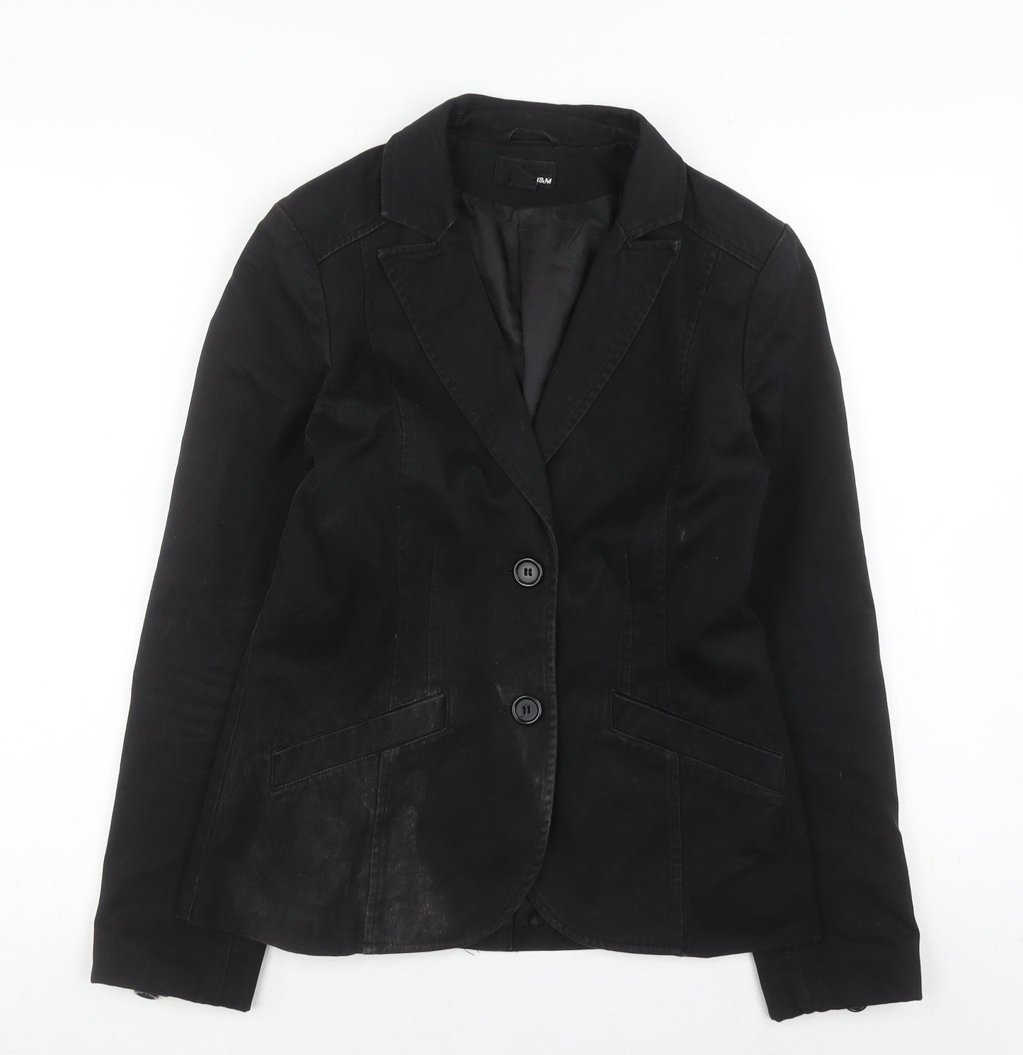 H&M Women's Black Regular Fit Blazer, Size 8, Notch Lapel