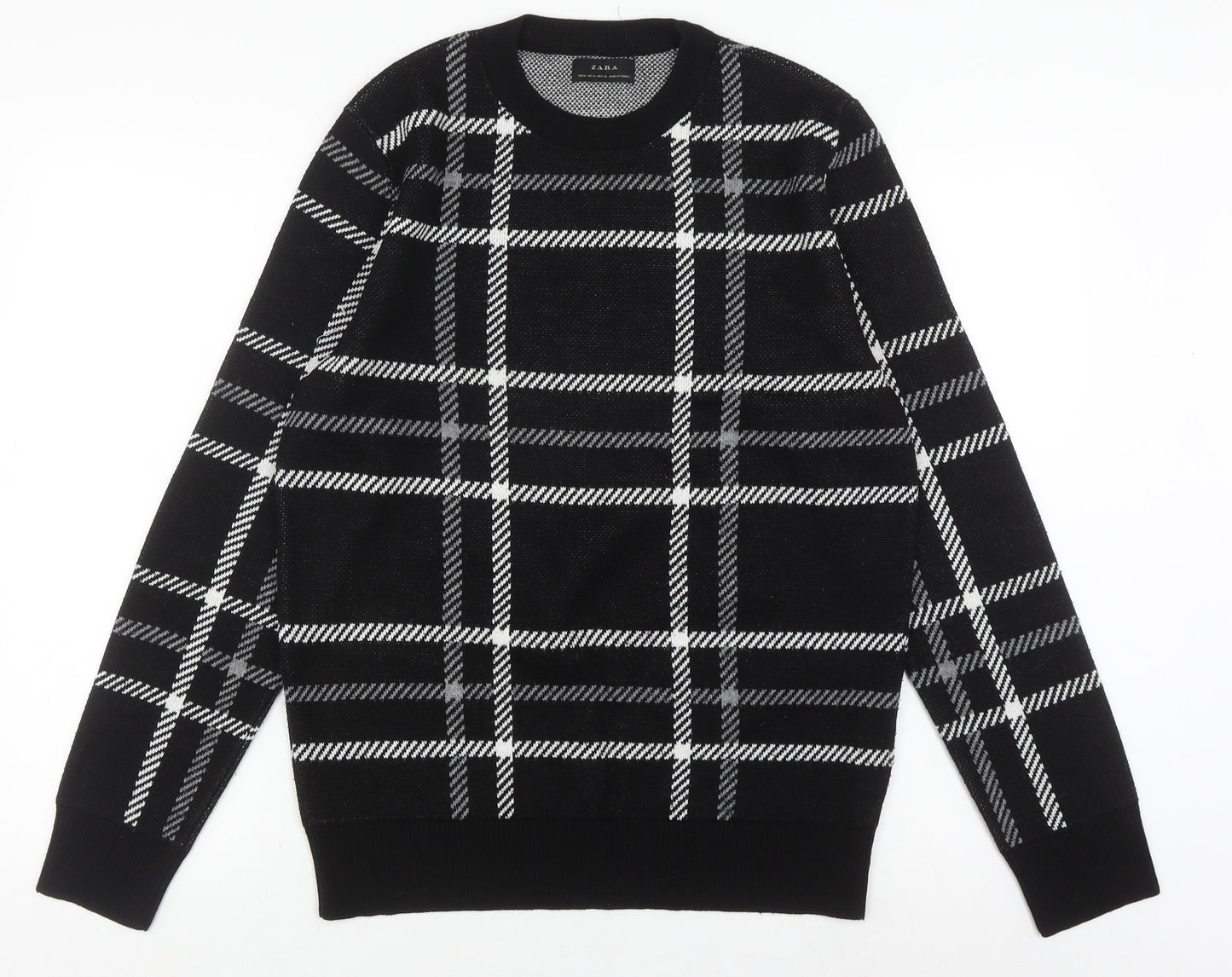 Zara Men's Black Check Pullover Jumper, Size M