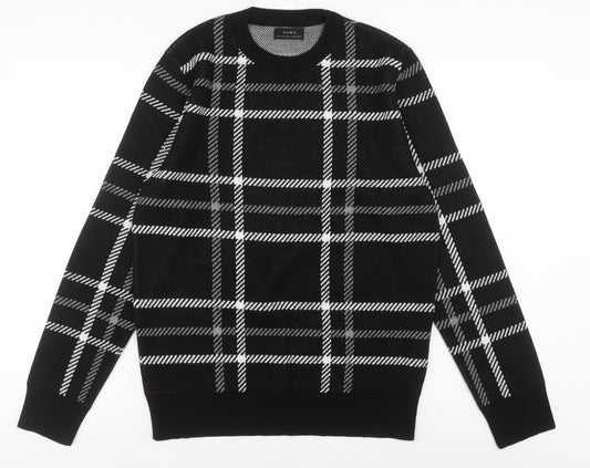 Zara Men's Black Check Pullover Jumper, Size M