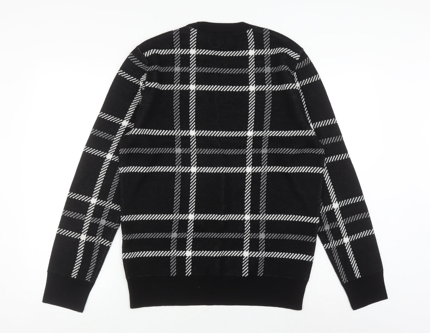 Zara Men's Black Check Pullover Jumper, Size M