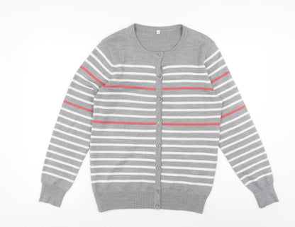 Topvalu Women's Grey Striped Cardigan M