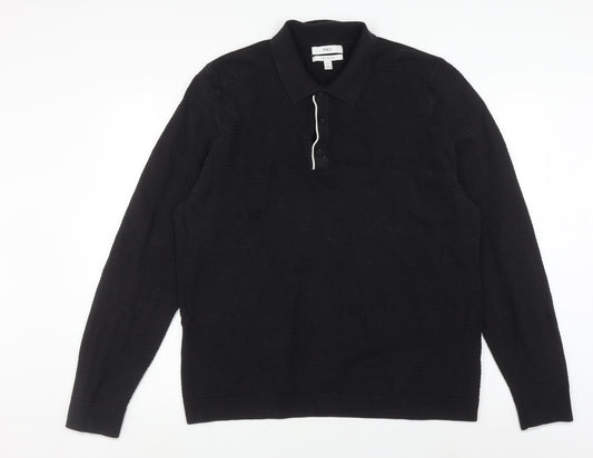 Marks and Spencer Men's Black 2XL Long Sleeve Polo