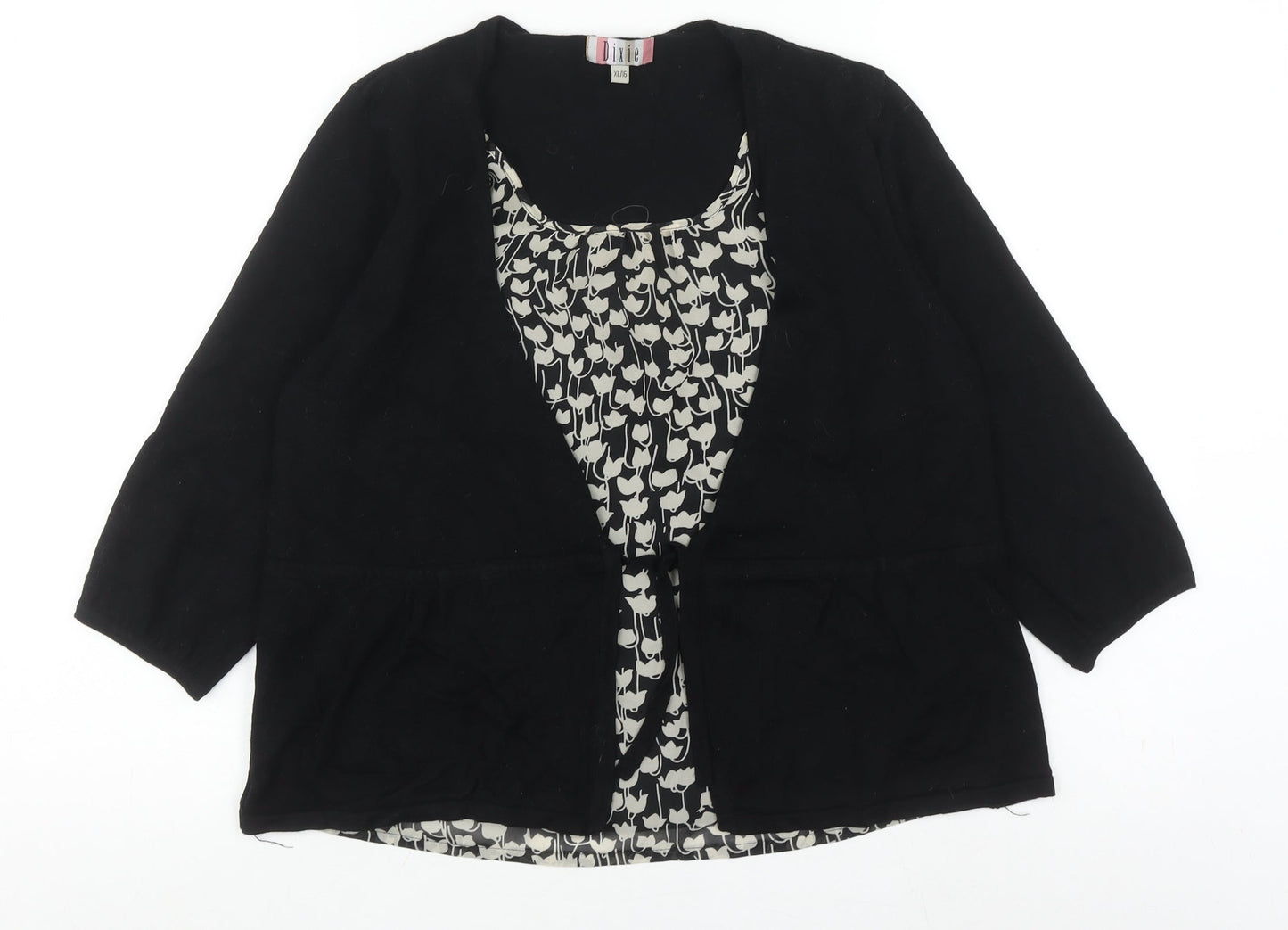 Dixie Women's Black XL Cardigan with 3/4 Sleeves