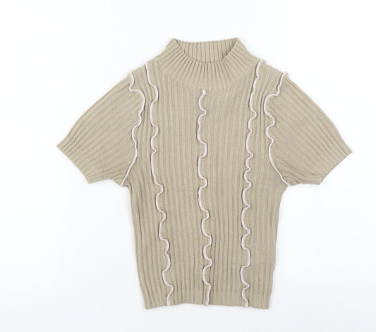 Womens UK Size 8 COLLUSION Beige Basic T-Shirt
