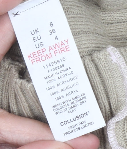 Womens UK Size 8 COLLUSION Beige Basic T-Shirt