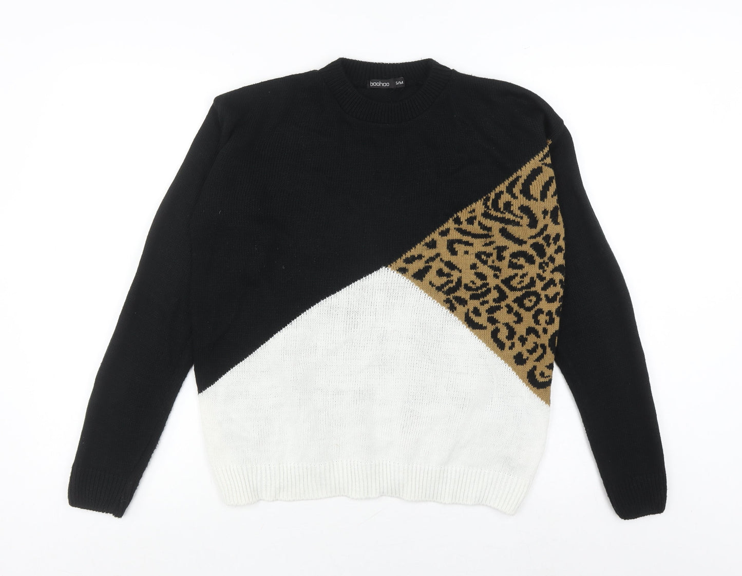 Boohoo Women's Black Animal Print Pullover Jumper S
