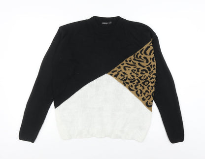 Boohoo Women's Black Animal Print Pullover Jumper S