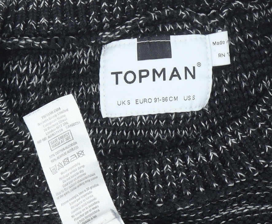Topman Men's Black S Chunky-Knit Pullover Jumper