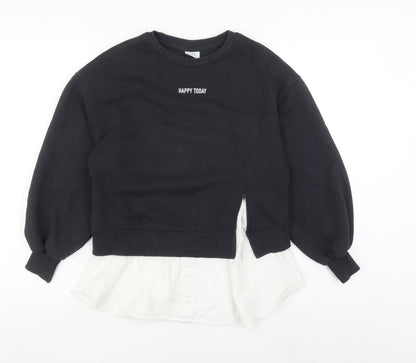 Zara Girls Black Crew Neck Sweatshirt 11-12 Years