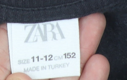 Zara Girls Black Crew Neck Sweatshirt 11-12 Years