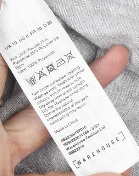 Womens UK Size 10 Warehouse Grey Pullover Jumper