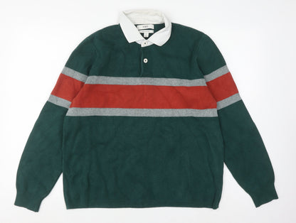 Marks and Spencer Men's Green Striped Polo M