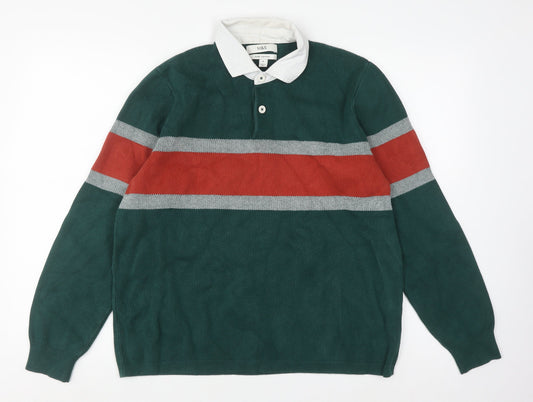 Marks and Spencer Men's Green Striped Polo M