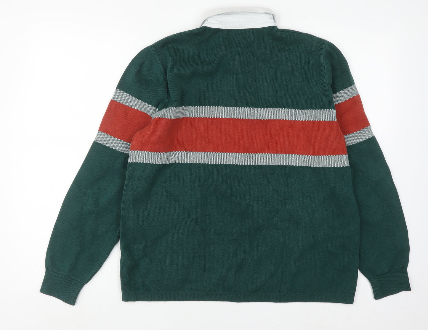 Marks and Spencer Men's Green Striped Polo M