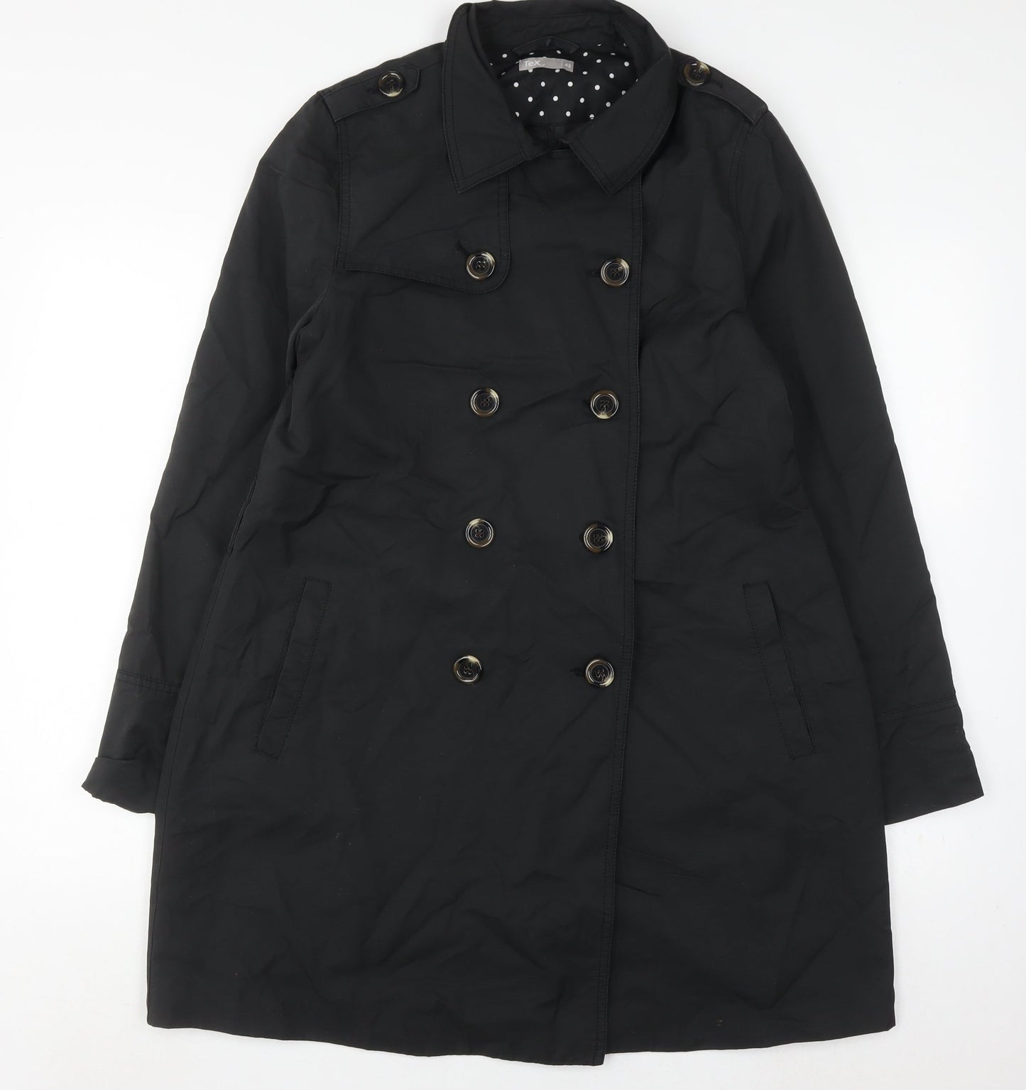 Womens UK Size 14 TEX Black Trench Coat