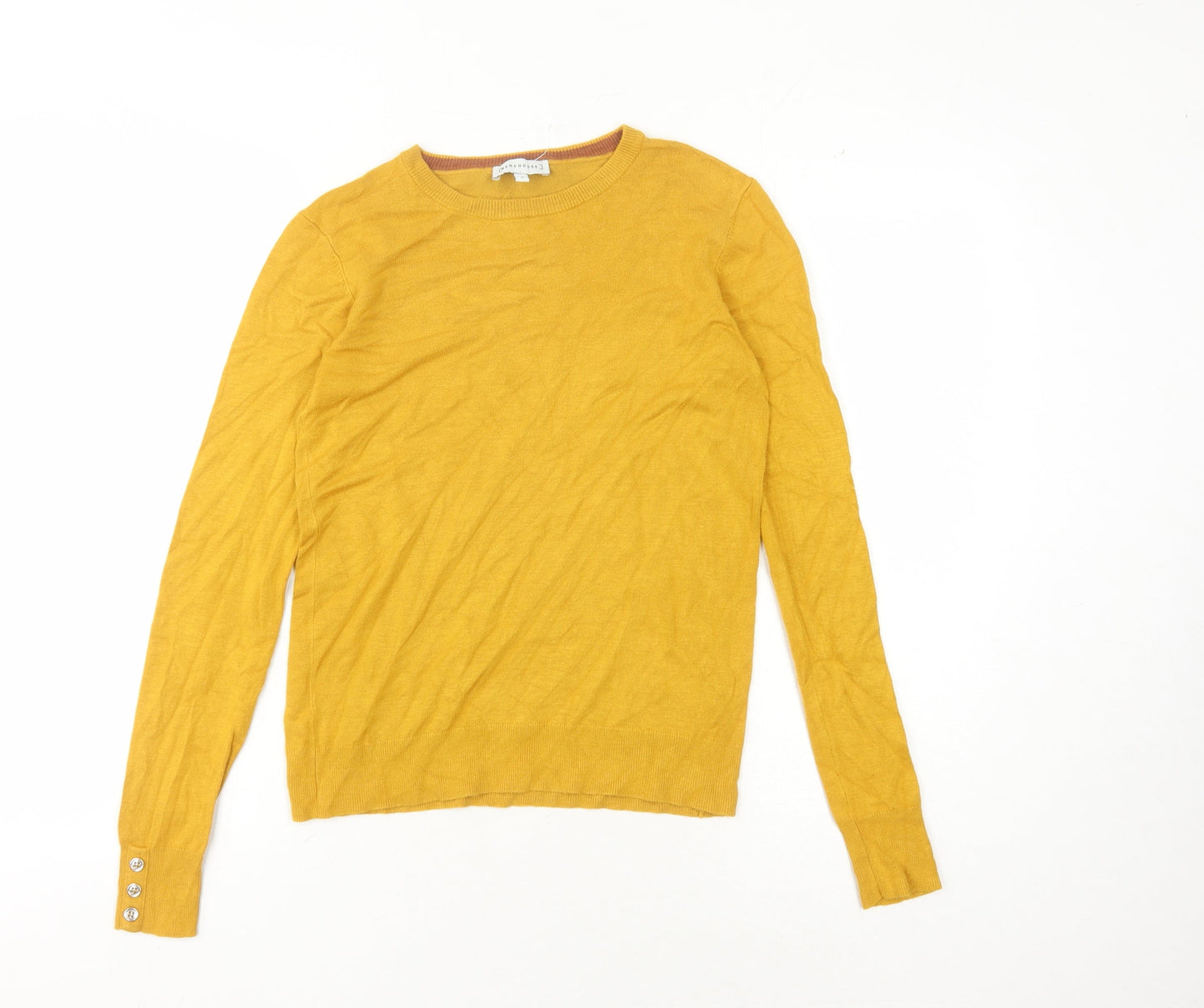 Warehouse Women's Yellow Knit Jumper, Size 6, Round Neck
