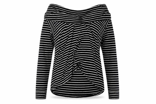 Front view of JoJo Maman Bébé Black Maternity Off-Shoulder Blouse