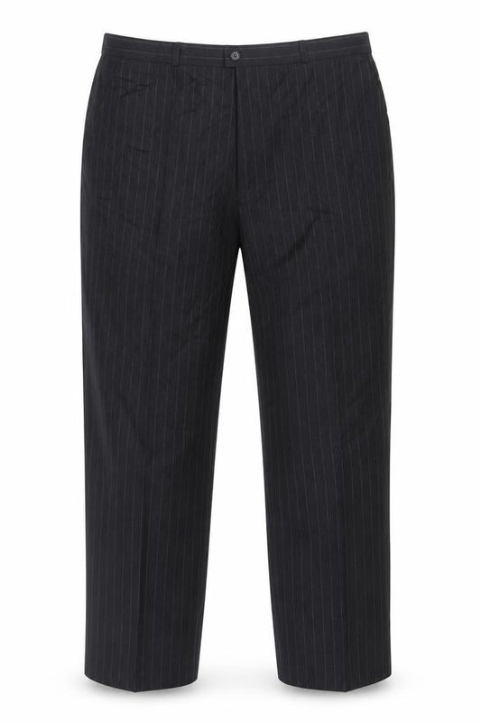 Front view of Canda Men's Black Striped Dress Pants, Medium