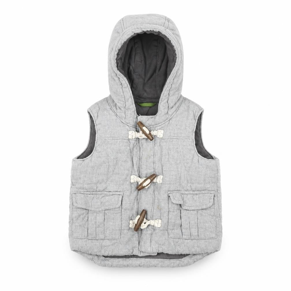 Front view of Baby Gap Grey Duffle Coat unisex 12-18 months with hood