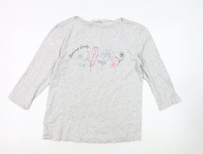 Cotton Traders Women’s Grey Floral T-Shirt Size 10