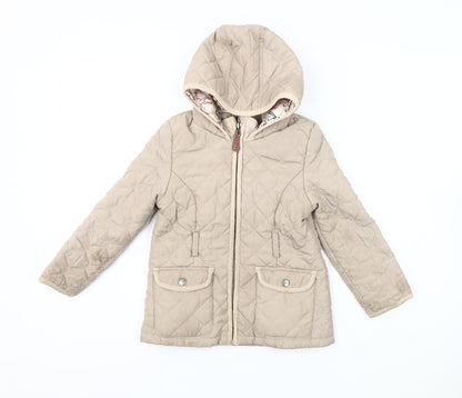Jasper Conran Girls Beige Quilted Hooded Coat, Size 4-5