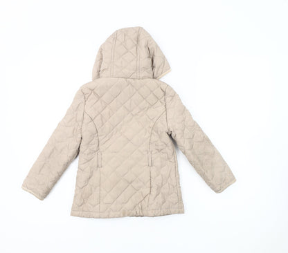 Jasper Conran Girls Beige Quilted Hooded Coat, Size 4-5