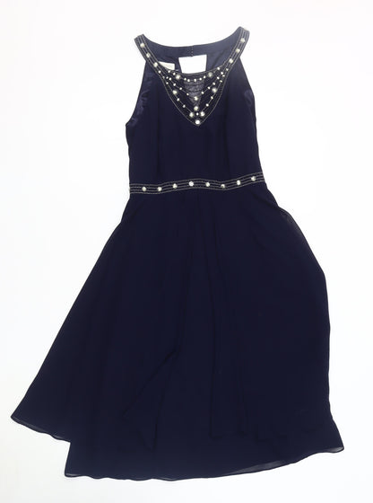 Monsoon Women's Blue Beaded Cocktail Dress Size 8