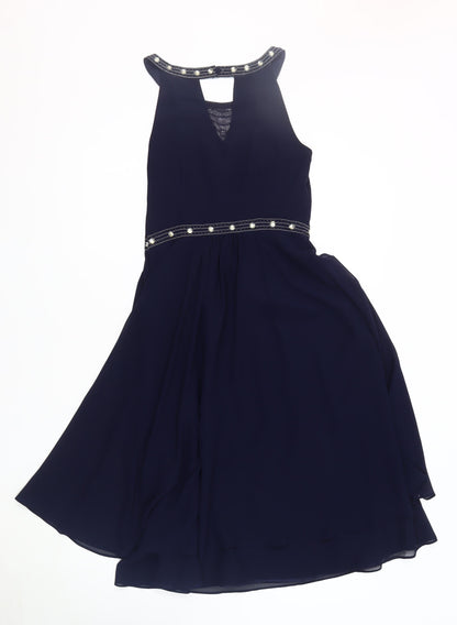 Monsoon Women's Blue Beaded Cocktail Dress Size 8