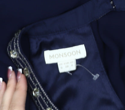 Monsoon Women's Blue Beaded Cocktail Dress Size 8