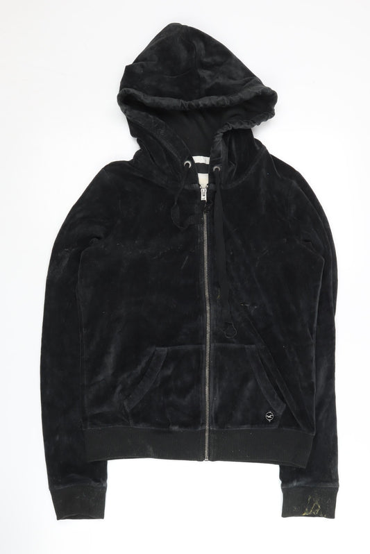Hollister Women's Black Velour Full Zip Hoodie L