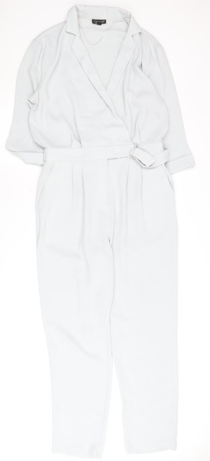 Topshop Women’s White Belted Jumpsuit Size 14