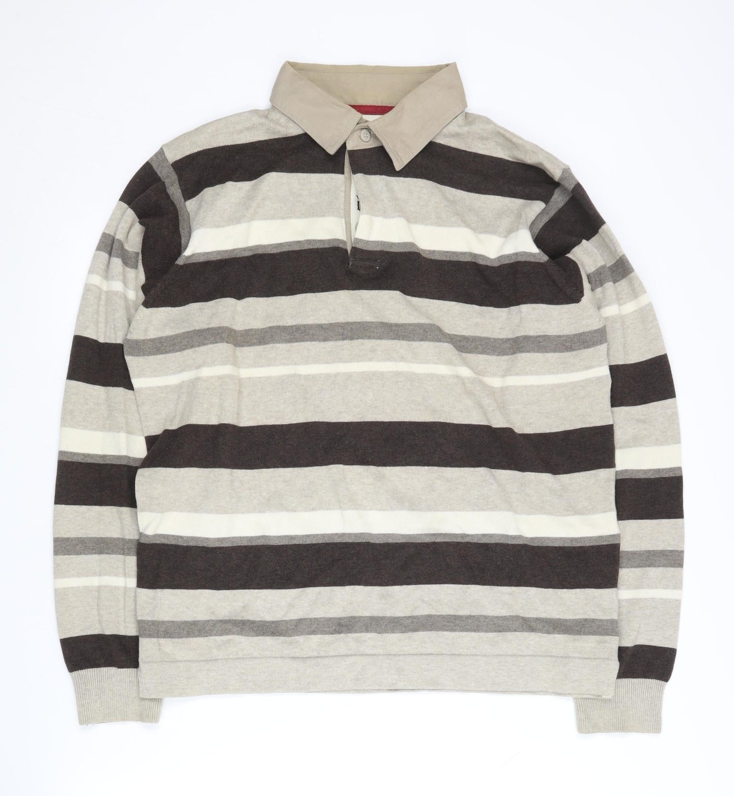 Marks and Spencer Men's Beige Striped Polo Shirt M