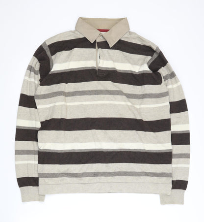Marks and Spencer Men's Beige Striped Polo Shirt M