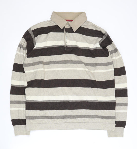 Marks and Spencer Men's Beige Striped Polo Shirt M