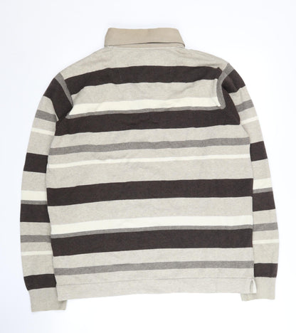 Marks and Spencer Men's Beige Striped Polo Shirt M