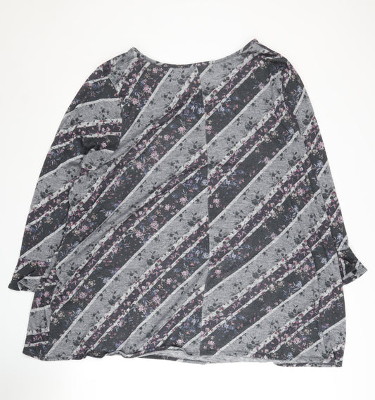 Evans Women's Plus Size Floral Grey Jumper 30/32