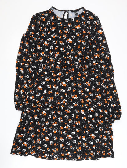 New Look Women's Black Floral A-Line Dress Size 12