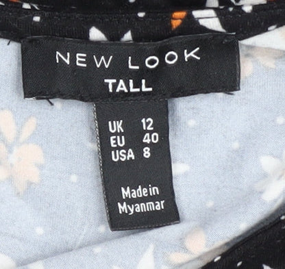New Look Women's Black Floral A-Line Dress Size 12