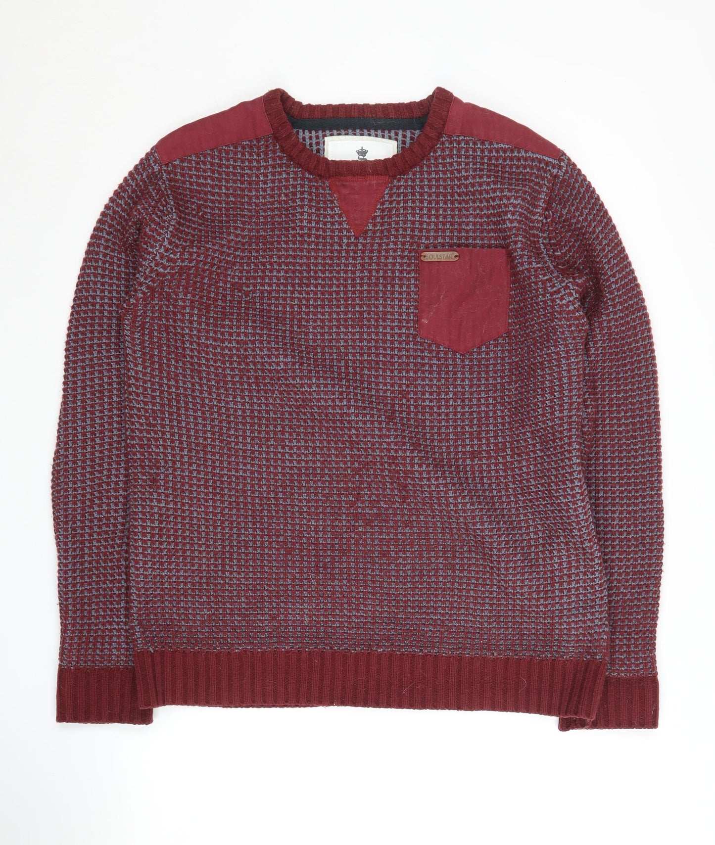Soulstar Men's Red Acrylic Crew Neck Jumper M