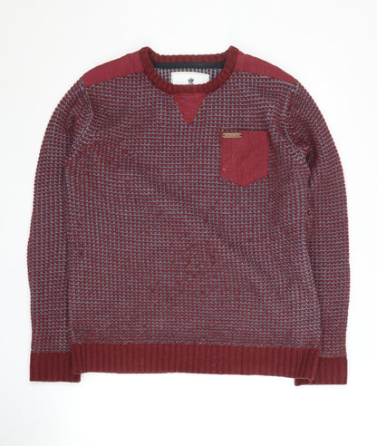 Soulstar Men's Red Acrylic Crew Neck Jumper M