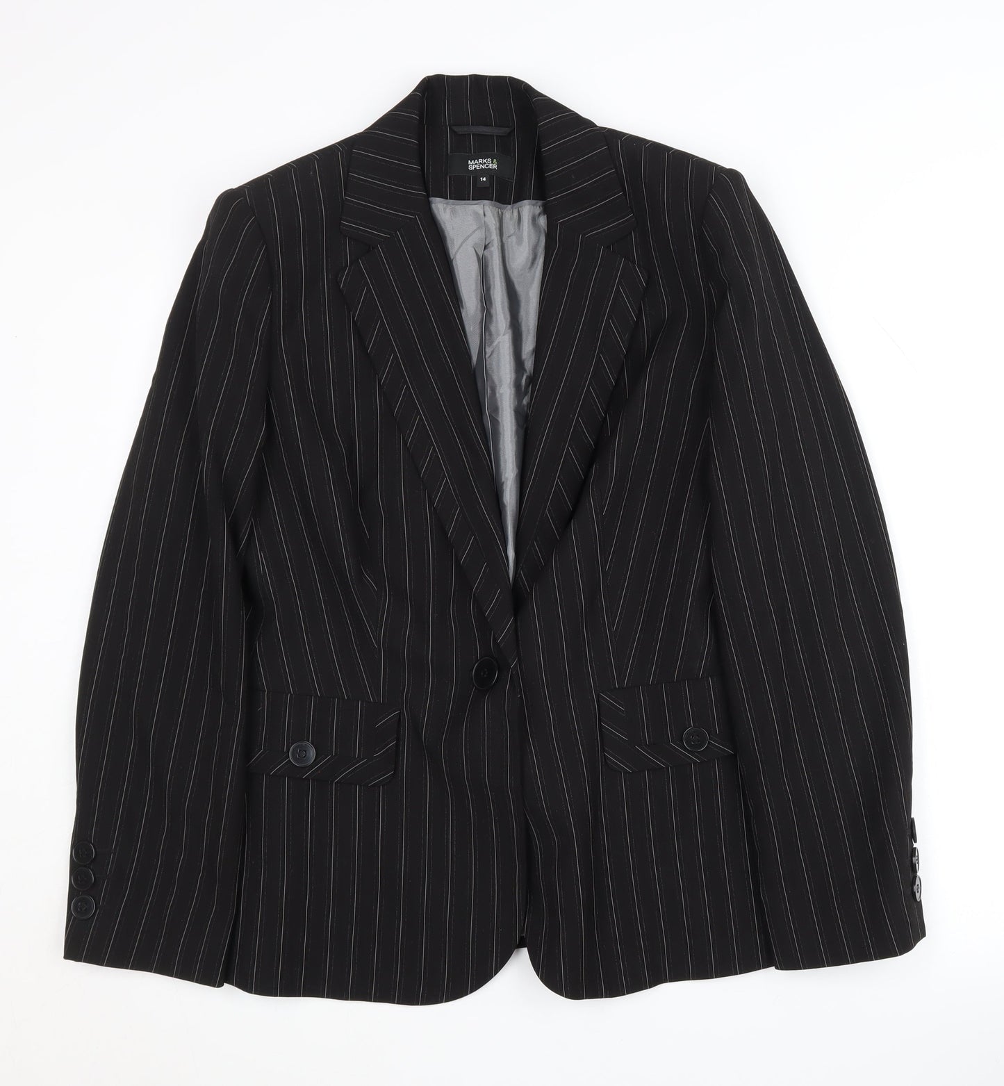 Marks and Spencer Women's Black Pinstripe Blazer UK 14