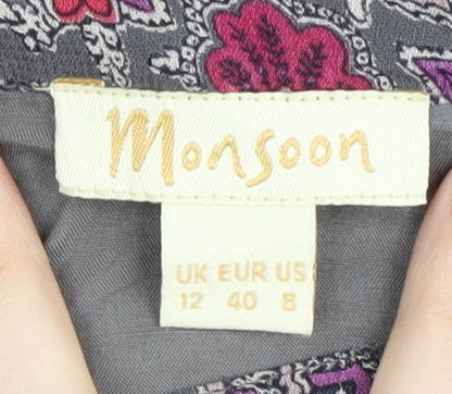 Monsoon Women's Grey Floral A-Line Skirt, Size 12