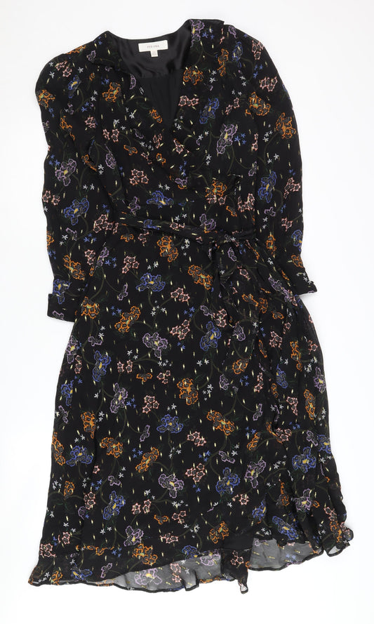Marks and Spencer Floral Black Dress Women Size 8