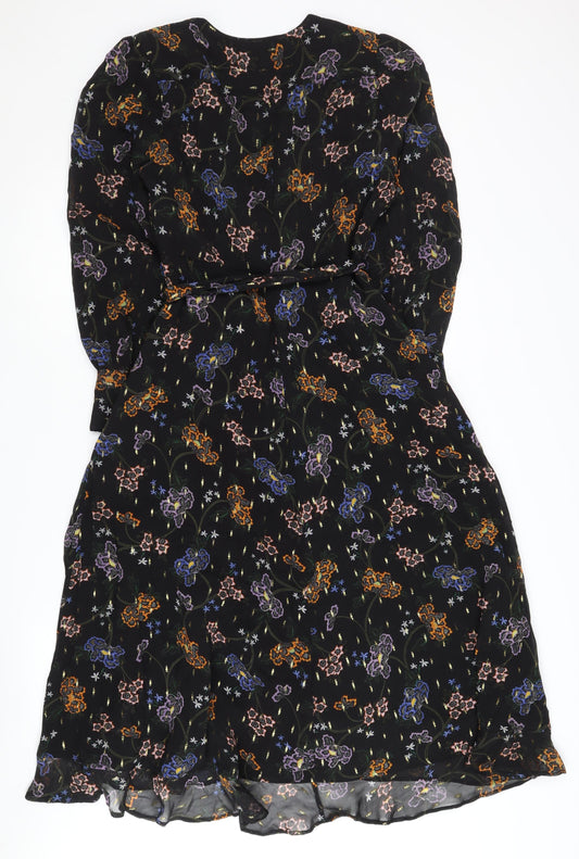 Marks and Spencer Floral Black Dress Women Size 8